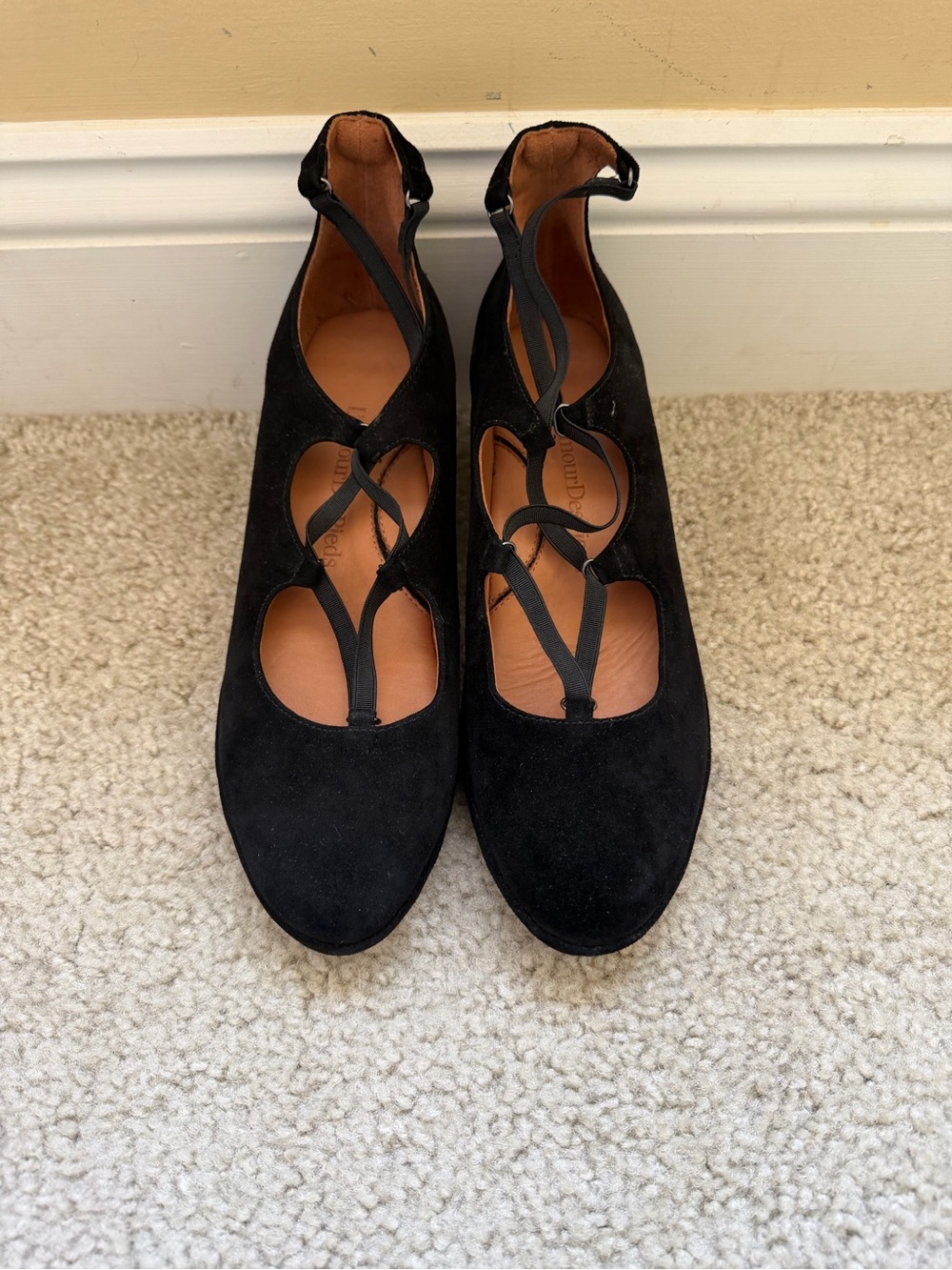 New L'Amour des Pieds Black Suede Benham Wedge Ballerina Shoes 8m